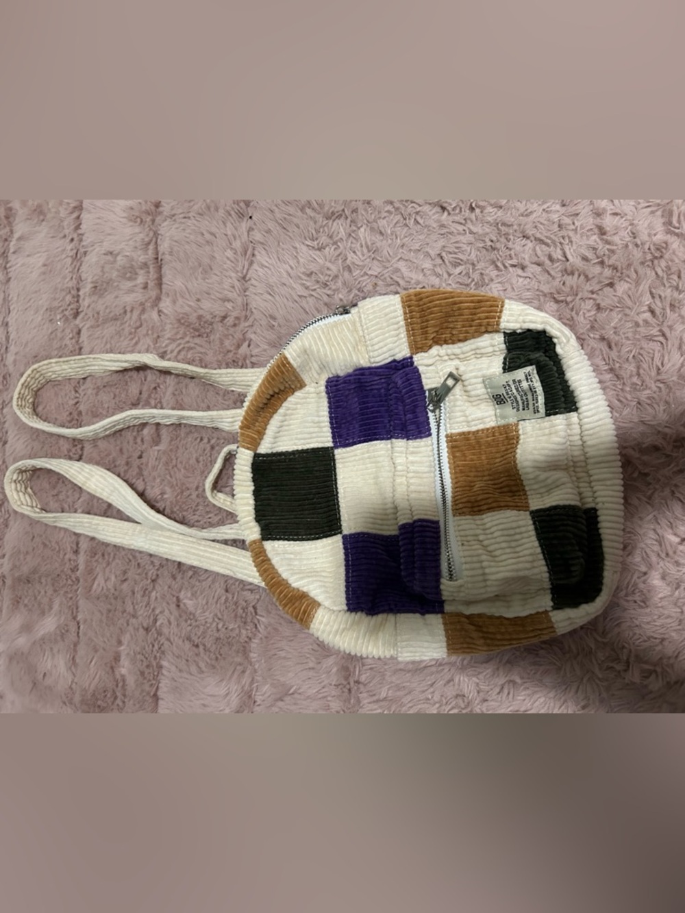Corduroy Patchwork Backpack - White, Purple, Brown, Black